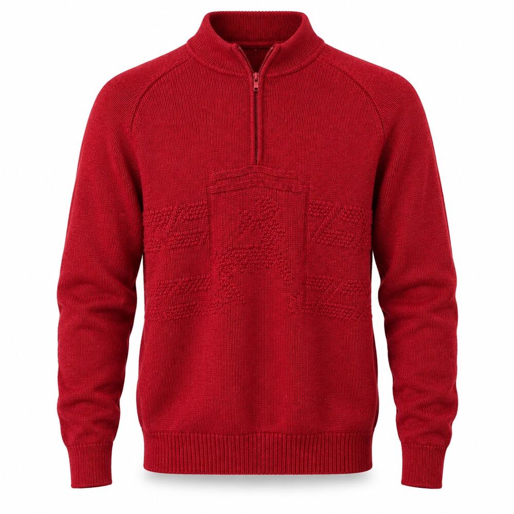 Vintage White Stag Men's Medium Red Quarter Zip Wool Blend Ski Sweater Apres
